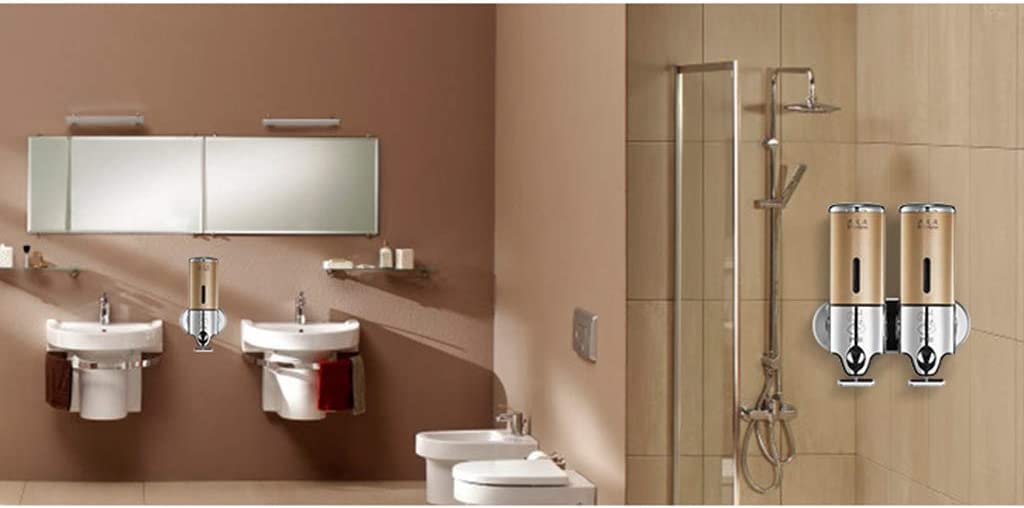 Dispensador de jabón for baño, desinfectante de Manos, Botella de Acero Inoxidable de Montaje en Pared, Cabezal Simple o Doble, Impermeable, con Barra de Acoplamiento de Metal.(A)