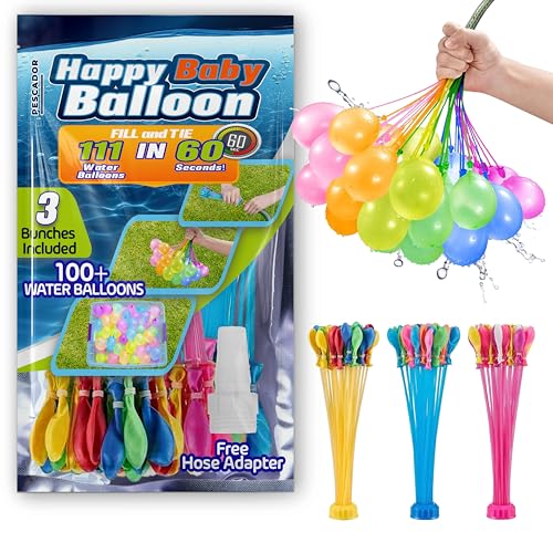 PESCADOR Colorful Water Balloons (111pcs/bag) Rapid-Filling Self-Sealing Easy Fill for Outdoor Family Party Friends Children Summer Fun. (111)