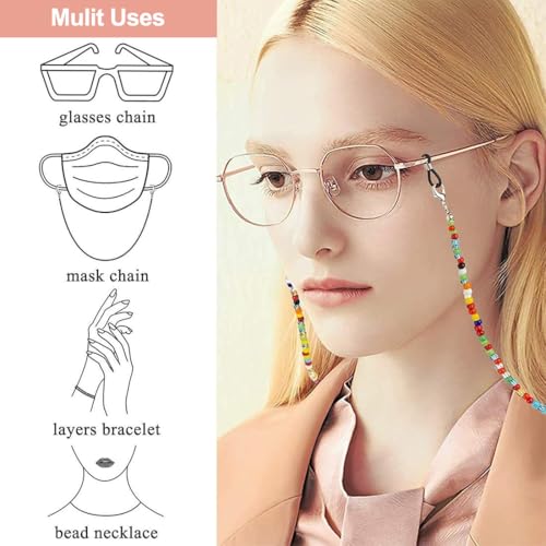 FMYODWU 3 Piece Women's Eyeglasses Chain, Beaded Eyeglasses Chain Kit, Sunglasses Cord Adjustable Non-Slip, Lanyard Decorative Accessory, Eyeglasses Strap with Non-Slip Ear Hooks – vue 3