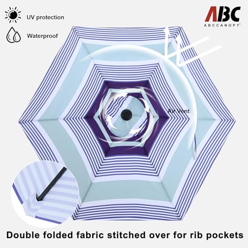 Image of ABCCANOPY 7.5FT Patio Umbrella Outdoor 6 RibsTable Umbrella | Fade & UV Resistant Fabric,6 Fiberglass Ribs,Smooth Crank System,Dark Blue Beige Stripe,Great for Patio,Backyard,Garden,Deck