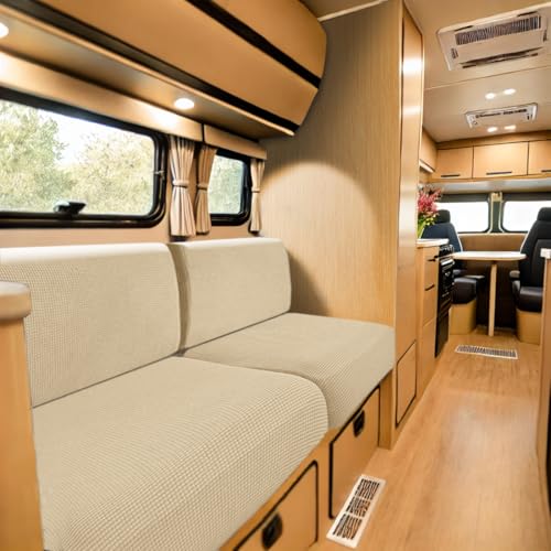 SYLC Caravan Seat Cover Stretch Jacquard, Non-slip RV Dinette Cushion Covers with 2 Straps