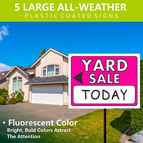 5-Pack Double-Sided Yard Sale Sign Kits with 1400 pcs Sale Pricing Stickers, Large Font, Fluorescent Neon Color, All-Weather Plastic-Coated Signs for Yard Garage Sale - Thumbnail 2