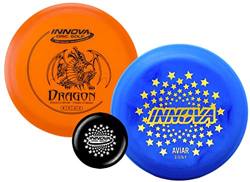 Innova Discs Dx Dragon And Dx Aviar Stars With Innova Stars Mini (Disc Golf Distance Drivers And Disc Golf Mini Marker) Colors Will Vary #TOP22