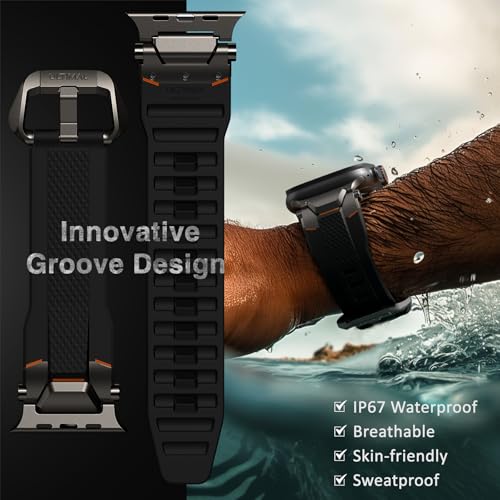 Image of ULTIMAL Rugged Band for Apple Watch Ultra 3 /2 /1 49mm, Series 11 /10 /9 /8 /7 /6 /5 /4 SE 46mm /45mm /44mm, Waterproof, Soft TPU Strap with Stainless Steel Buckle & Connectors, Sweat-Resistant, Easy to Clean, Fits 155-225mm Wrist (Black /Gray)