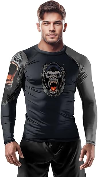 Gorilla Long Sleeve Compression Shirt Rash Guard Premium Training Gear for BJJ Jiu Jitsu MMA Grappling Workouts