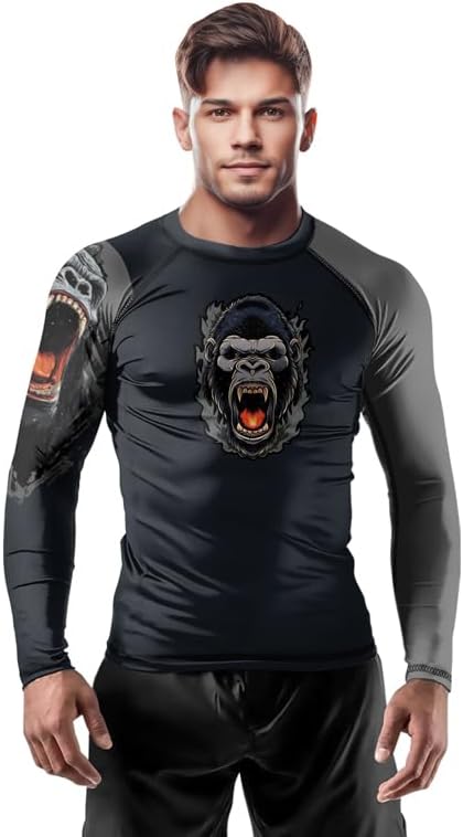 Gorilla Long Sleeve Compression Shirt Rash Guard Premium Training Gear for BJJ Jiu Jitsu MMA Grappling Workouts