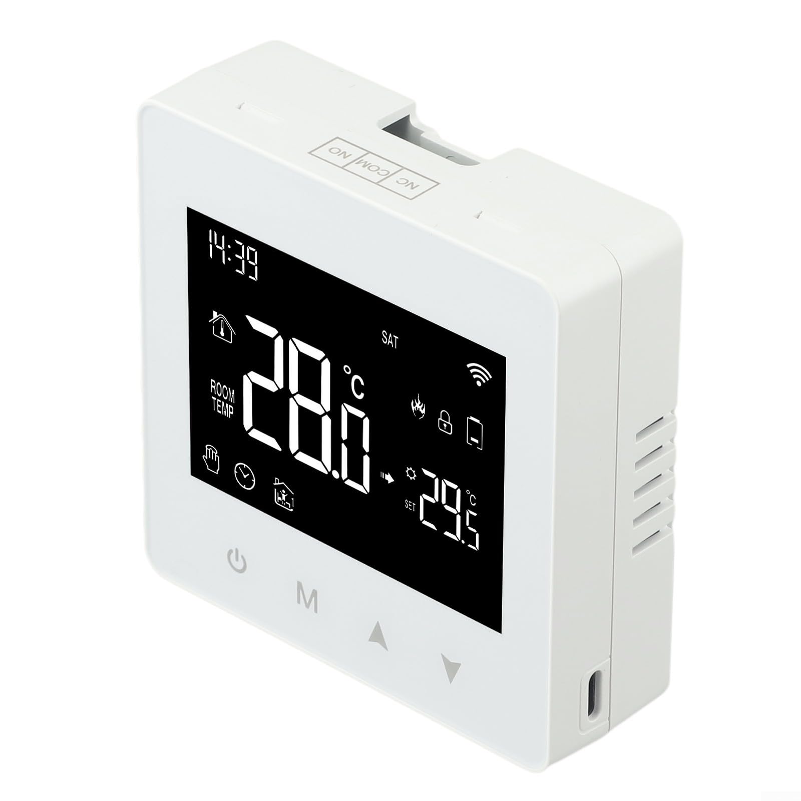 Thermostat Wi-Fi intelligent pour application Tuya, alimenté par piles, programmable hebdomadaire avec 6 fenêtres de temps, compatible avec chauffe-eau à gaz et eau, protection antigel, sécurité