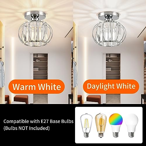 Zydtrip Crystals Ceiling Light Fixtures Chandelier, Small Semi Flush Mount Ceiling Light Fitting For Hallway Entrance Kitchen Bedroom Dining Rooms Living Rooms Bar (Silver) - 6
