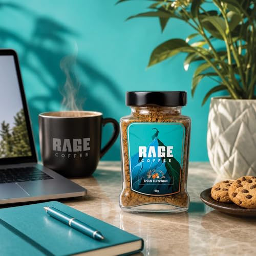 Image of RAGE COFFEE Irish Hazelnut - Flavored Instant Coffee Powder for both Hot & Cold Coffee, 100% Single Origin Arabica Coffee Beans Powder (IRISH HAZELNUT, 50g)
