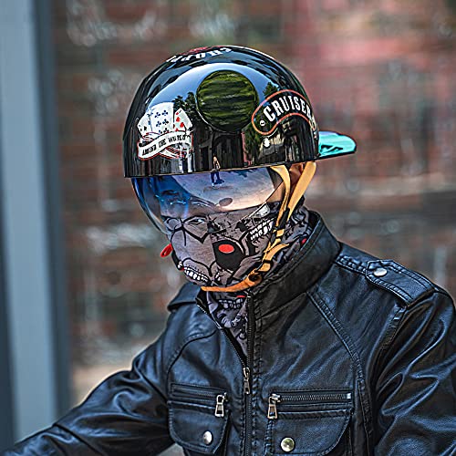 Baseball Cap Motorcycle Half Helmet, Fashion Vintage Street Adults Men Women Open Face Motorbike Helmets For Cruiser Street Scooter Moped Cap With Glasses, Dot Approved (D, Medium) #TOP4