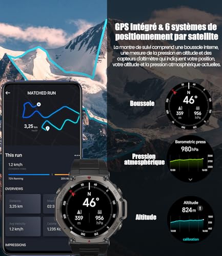LIGE GPS Montre Connectée Homme 48mm,Boîtier en Alliage,5ATM Étanche Montre de Sport avec 110+ Mode Sport/Surveillance du Sommeil/de la Santé,Ecran Amoled,20 Jours d'autonomie pour Android iOS