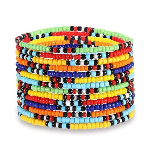 Image of Kysin Chiys 14 Pcs Set Bead Stretch Bracelets Star Colorful Tiny Beaded Stackable Bracelets Boho Vacation Adjustable Daily Festival Bangle Bracelet for Women, adjustable, Stone, no gemstone