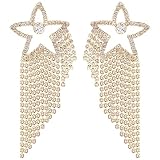 Pendientes de vaquera occidental con borla y estrella para mujer, aretes largos brillantes para concierto, fiesta, club, accesorios de joyería, grandes, metal, diamantes de imitación
