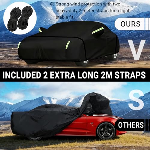 Image of Heavy Duty Car Cover Fit for Chevrolet Chevy Camaro 1982-2025 | All Weather Outdoor Cover with Door Zipper for Sun, Rain, Dust, Snow & UV Protection, Black