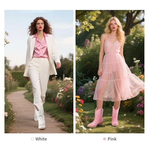 Ankle Cowboy Boots for Women Cute Pink Booties with Rhinestone Western Style Embroidered Cowgirl Short Boots with Chunky Heel Party Shoes Cocert Outfits3