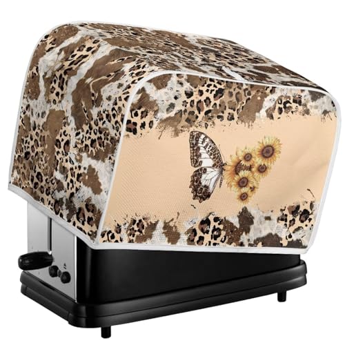 Image of Talayituse Butterfly Sunflower Cow Leopard Print Toaster Cover 2 Slice Wide Slot, Lightweight Dust Protection Washable Appliance Bag Bread Maker Cover, S