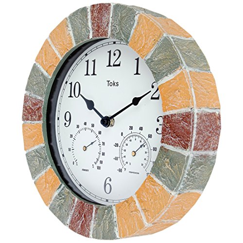 Lily's Home Hanging Wall Clock, Includes A Thermometer And Hygrometer And Is Ideal For Indoor And Outdoor Use, Faux-Stone (10 Inches) #TOP2