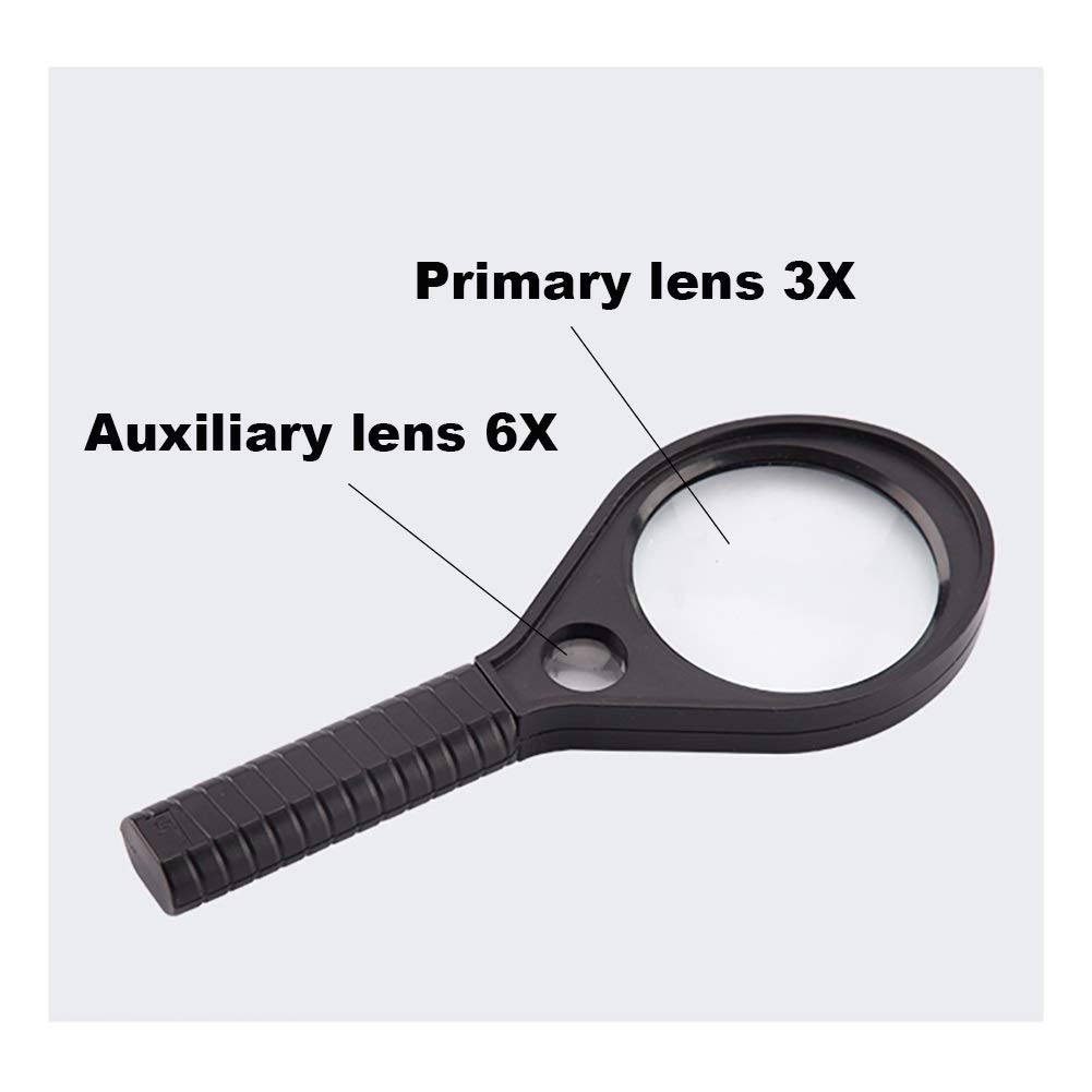 Lupa portátil acrílica 3X/6X con Mango Antideslizante, Ideal para Leer, examinar Joyas, el Desarrollo Intelectual de los niños, etc.