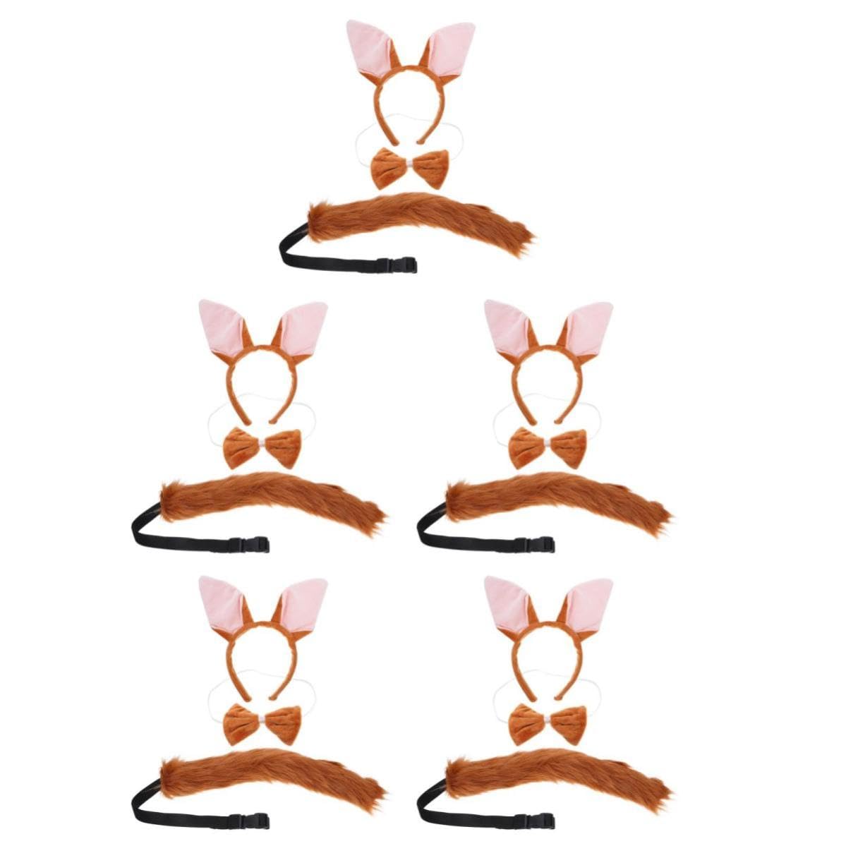 Healeved 15 Piezas Diadema Orejas de de Poliéster Marrón Ajustable Adultos, Kit de Disfraz para Carnaval y Cosplay Estilo Creativo y Festivo