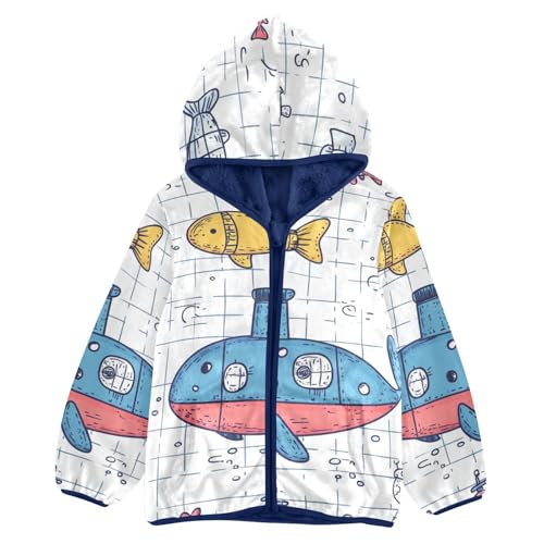 Submarine Doodle Girls Fleece Jacket Girls Fall Jacket Girls Zip Up Hoodie Girls Sherpa Jacket 2-10T