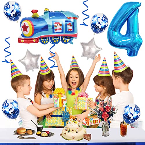 Weenkeey 4Th Train Birthday Balloons Train Balloon 4Th Birthday Decor Giant Train Aluminum Foil Balloon Number 4 Mylar Balloon For Railroad Party Boys Birthday Decor - Blue #TOP4