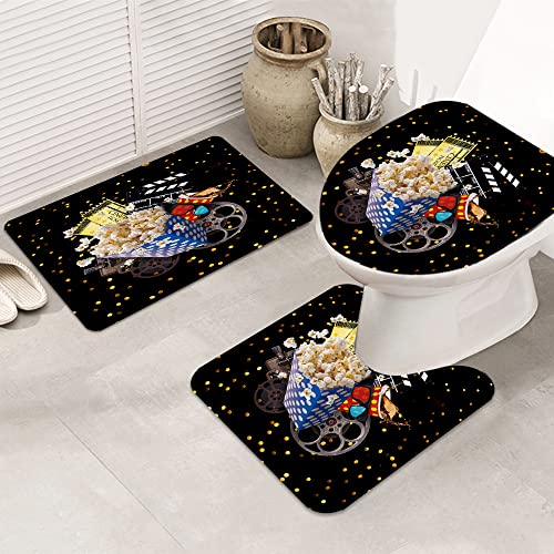MANJIMAA Badematte Badvorleger Set 3-TLG. Teppich, Kinokarte Popcorn Cola Projektor Slapstick-Film 3D-Brille…