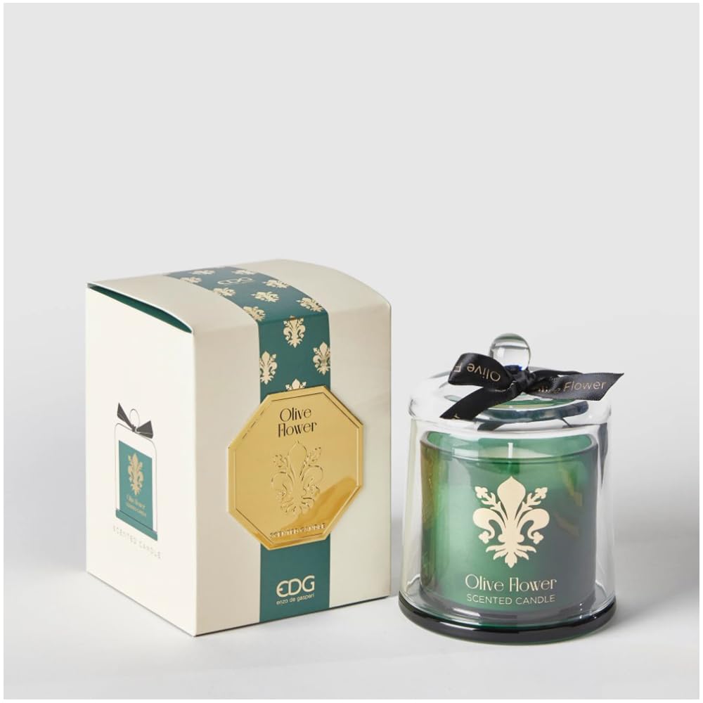 EDG - Enzo De Gasperi Dekorative Glaskerze mit „Goldlily“-Duft H13 cm 2 Varianten (1Stk) OLIVE FLOWER
