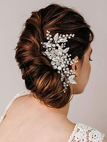 Aw Bridal Wedding Hair Clip Rhinestones Hair Comb For Women Bridal Flower Hair Piece Crystal Wedding Hair Accessories For Brides (Silver) #TOP14