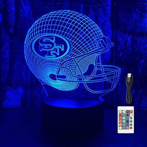 JUNNiRE Football Helmet Shape 3D LED Optical Illusion Acrylic Night Light 7 Colors Change Dimmable USB Powered Bedroom Decoration Table Lamp Birthday Christmas Gift for Kids Men Women SF Fans