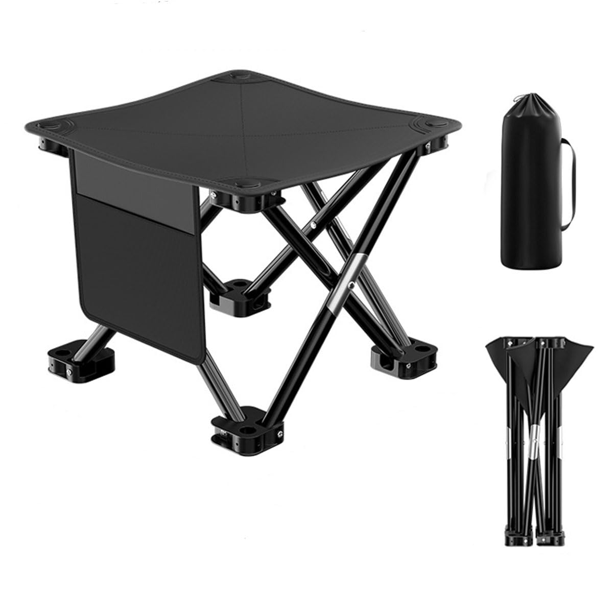 Folding Camping Chair Outdoor Backpacking Stool Portable Collapsible Stool Seat Footrest with Carry Bag for Fishing Hiking Picnic Camping Travel Beach Fishing Lawn Concert (Black) - 2