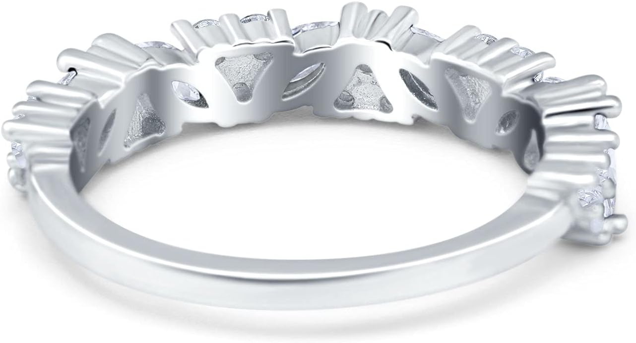 Blue Apple Co. Art Deco Eternity Band Marquise Wedding Band Engagement Ring Simulated Cubic Zirconia 925 Sterling Silver