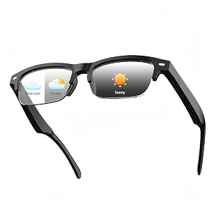 Smart Bluetooth Glasses with Open-Ear Speakers Photochromic Polarized Lenses Built-in Mic IPX4 Water Resistance Voice Assistant Enabled