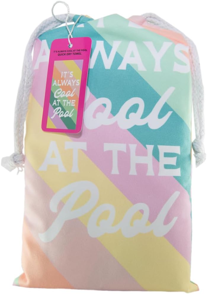 KATYDID Quick Dry Microfiber Beach Towel – 63” x 31” Towels, Cute Summer Vacation Designs – Sand Free, Lightweight, Bonus Drawstring Travel Bag (It's Always Cool at The Pool)