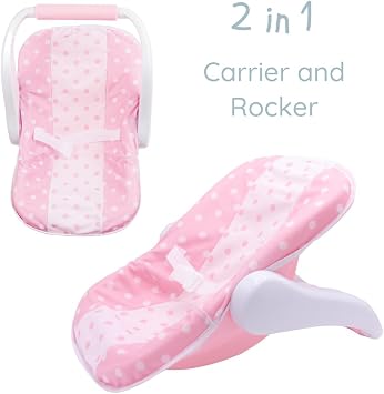 JC Toys Nonis Boutique Baby Doll Carrier Pink & White Multi-Position Handle, Fits Dolls up to 16 Inches, Realistic Doll Car Seat