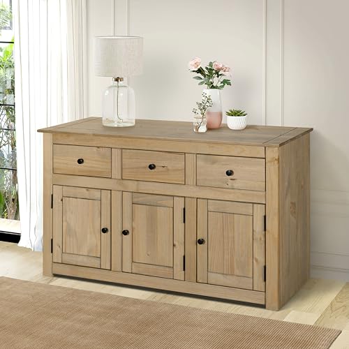 Mews Panama Sideboard 3 Door 3 Drawer Solid Pine Wood with Waxed Oak Finish