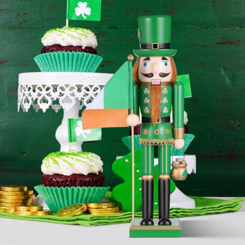 Cabilock 15Inch Wooden Nutcracker Soldier Figurine Irish Shamrock Decor St. Patricks Day Ornaments Hand-Painted Lucky Irish Cape Nutcracker Festive Ornament for Christmas Desktop Home Decor by Cabilock - Image 9