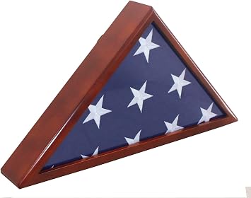 Solid Wood Memorial Flag Case Frame Display Case for 5x9.5 Flag Folded. for Funeral or Burial Flag, FC60-MAH