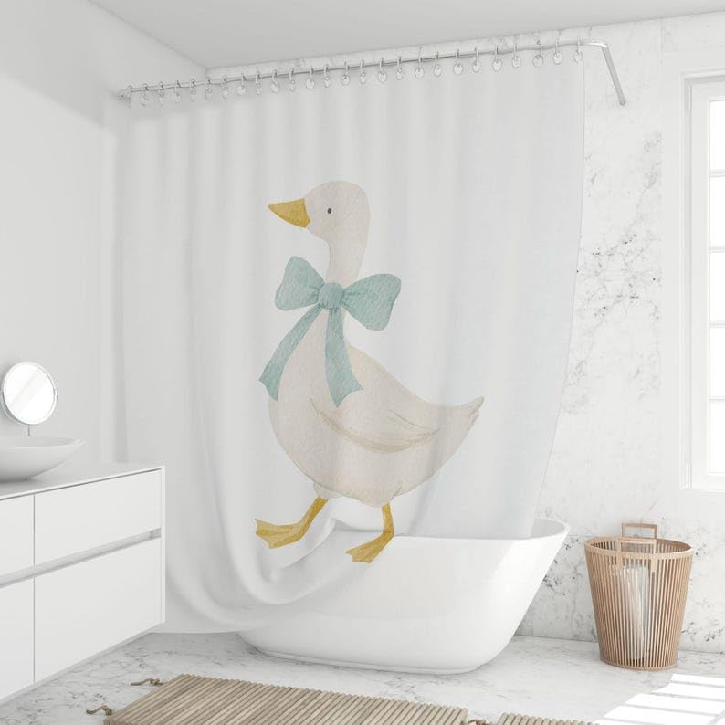 Rideau de douche oie blanche aquarelle tissu polyester imperméable haut