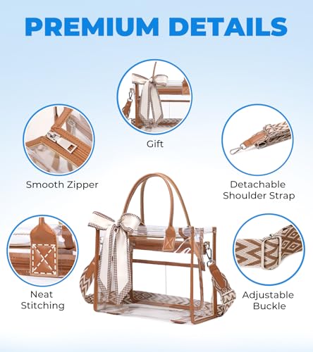 Image of Clear Tote Bag Stadium Events Transparent Clear Purse for Women Thick PVC Shoulder Bag with Guitar Strap for Concert