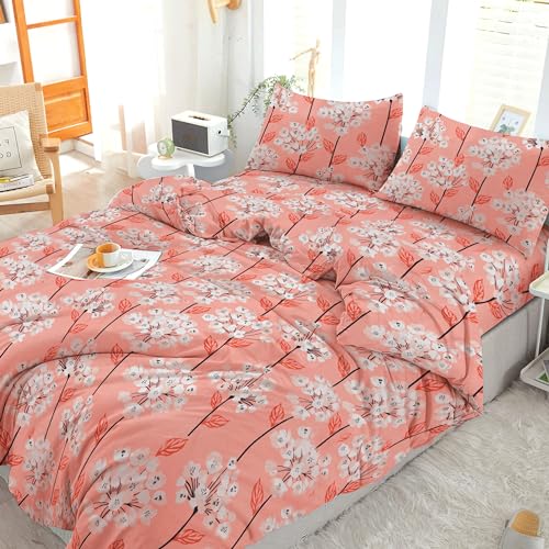 Cotton Comfort Bedding 3PCS King Duvet Cover Set, 100% Egyptian Cotton, 400 Thread Count, Floral Printed King Bedding Set with Pillowcase
