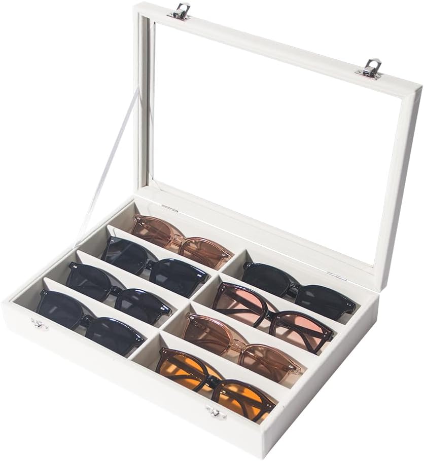8 Grid Sunglass Organizer,Glasses Holder,Beige Eyeglass Display Tray,Glasses Storage Organizer for Men Women (Box)