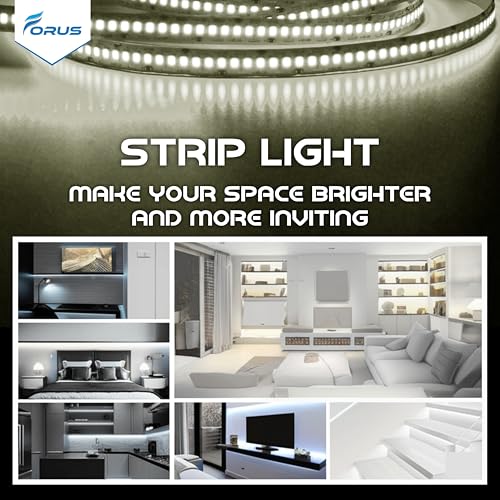 Image of Forus 5 Meter (5M) 10MM Natural White LED Strip Light, 240 LEDs /M Plug & Play Flexible Lighting for Home Decor, False Ceiling, Pooja Room, Living Room, Kitchen, Mirror, Stairs, 2-Year Warranty