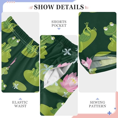 ZZXXB Frog Dragonfly Lotus Print Boys Long Pants Soft Trousers Elastic Waist Kids Lounge Bottoms with Pockets S-XL4