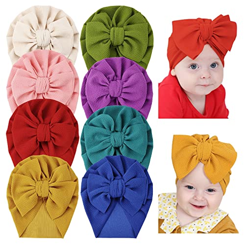 Angla 8 Pack Solid Large Knot Bowknot Hair Bow Beanie Turban Hat Cap India Muslim Islamic Headwrap Winter Hospital Nursery For Newborn Baby Girl Infant Toddler Kids #TOP1