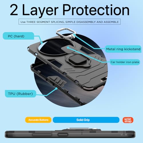 Image of Pikkme D5 Tough Armor Bumper Case | 360 Protection Case | Ring Holder Stand Back Cover for Vivo X200 Pro 5G (Black)