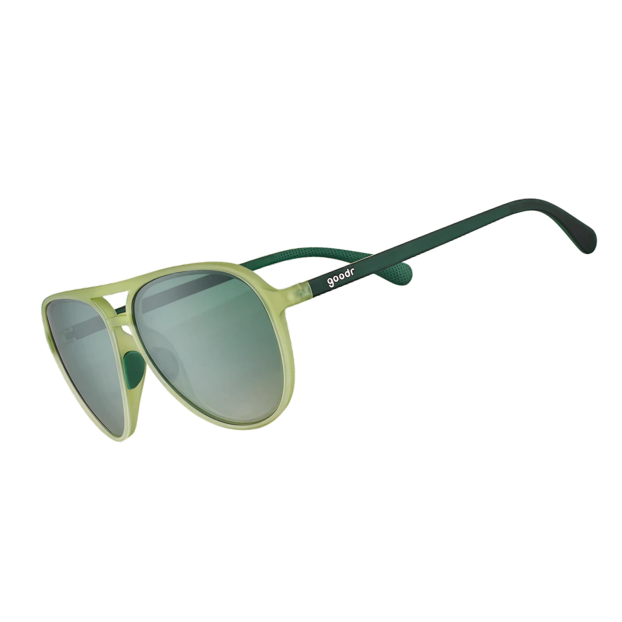 goodr Buzzed On The Tower Polarized Aviator Sunglasses for Men & Women, Large Sized (Mach G), Green Solid Frames with Green Gradient Lens, Dark to Light Tint, UV400 Protection, No Slip, No Bounce