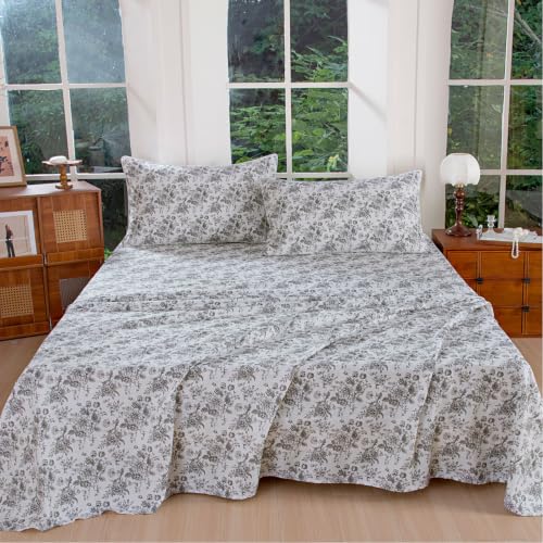 FADFAY 100% Cotton Cal King Sheet Set, 17.5" Deep Pocket, Noir Garden