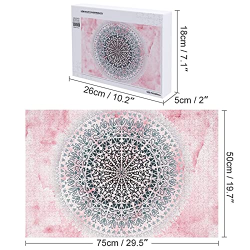 Houten puzzel 1000 PCS voor volwassenen en kinderen, Boho roze mandala moeilijke uitdaging intellectuele educatieve spel… - Image 4