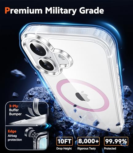 Image of FNTCASE for iPhone 17 Case Clear: Magnetic Phone Cases Compatible with Magsafe Slim Anti Yellowing Military Grade Drop Protection Rugged Shockproof Protective Transparent Cell Cover (C-A Pink)