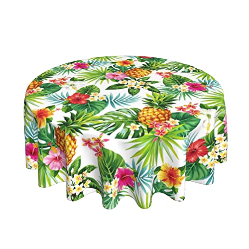 Hawaiian Tropical Flower Round Tablecloth Washable Reusable Decoration Table Cover For Kitchen Party 60" #TOP16